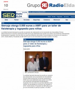 radioelda.com 10 de marzo de 2011 Ibercaja otorga 5.000 euros a AMFI para un taller de fisioterapia y logopedia para niños