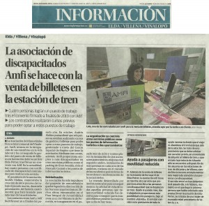 Información, 10 de marzo de 2011 La asociación de discapacitados Amfi se hace con la venta de billetes en la estación de tren