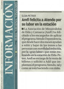 Información 19 de abril de 2011 AMFI felicita a Atendo por su labor en la estación