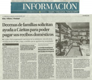 Información 24 de diciembre de 2010 Decenas de familias solicitan ayuda a Cáritas para poder pagar sus recibos domésticos