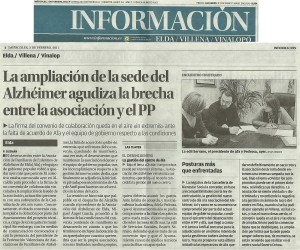 Información 2 de febrero de 2011 La ampliación de la sede del Alzhéimer agudiza la brecha entre la asociación y el PP