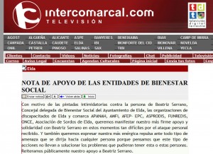 tvintercomarcal.com 6 de abril de 2011 Nota de apoyo de las entidades de bienestar social