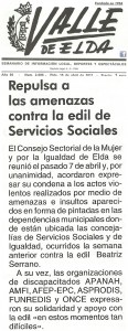 Valle de Elda 15 de abril de 2011 Repulsa a las amenazas contra la edil de Servicios Sociales