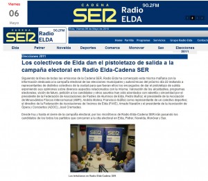 radioelda.com 6 de mayo de 2011Los colectivos de Elda dan el pistoletazo de salida a la campaña electoral en Radio Elda-Cadena SER