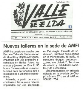 Valle de Elda, 23 de marzo de 2012 Nuevos talleres en la Sede de AMFI