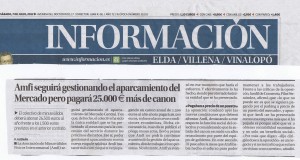 Diario Información 7 de julio de 2012 Amfi seguirá gestionando el aparcamiento del Mercado pero pagará 25.000 € más de canon