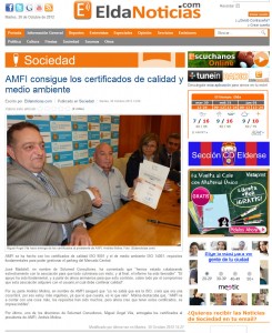 eldanoticias.com 30 de octubre de 2012 AMFI consigue los certificados de calidad y medio ambiente Destacado