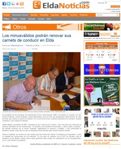 eldanoticias.com 4 de octubre de 2012 Los minusválidos podrán renovar sus carnets de conducir en Elda 