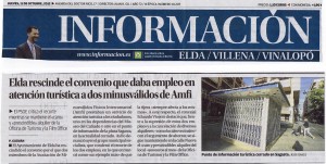 Información 11 de octubre de 2012 Elda rescinde el convenio que daba empleo en atención turística a dos minusválidos de Amf