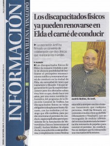 Información, 5 de octubre de 2012 Los discapacitados físicos ya pueden renovarse en Elda el carné de conducir