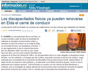 informacion.com 5 de octubre de 2012 Los discapacitados físicos ya pueden renovarse en Elda el carné de conducir