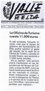 Valle de Elda 12 de octubre de 2012. La oficina de turismo cuesta 11.000 €