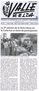 Valle de Elda, 12 de octubre de 2012 La 2ª edición de la Feria del Libros en la Calle fue un éxito de participación