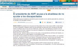 informacion.com 17 de diciembre de 2012 El presidente de AMFI acusa a la alcaldesa de no ayudar a los discapacitados