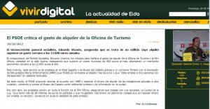 vivirdigital.com 10 de octubre de 2012 El PSOE critica el gasto de alquiler de la Oficina de Turismo