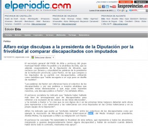 elperiodic.com 18 de octubre de 2013 Alfaro exige disculpas a la presidenta de la Diputación por la frivolidad al comparar discapacitados con imputados