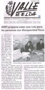 Valle de Elda 29 de noviembre de 2013 AMFI propone crear una ruta para las personas con discapacidad física