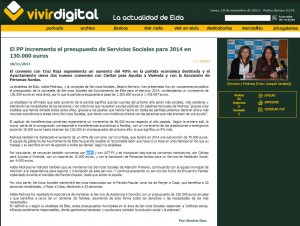 vivirdigital.com 18 de noviembre de 2013 El PP incrementa el presupuesto de Servicios Sociales para 2014 en 130.000 euros