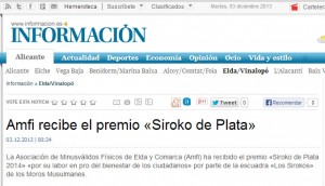 informacion.com 3 de diciembre de 2013 Amfi recibe el premio «Siroko de Plata»